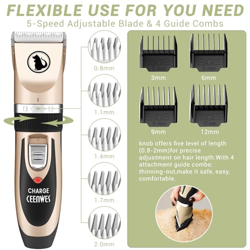 Ceenwes Unisex Low Noise Pet Clippers - Rechargeable Dog Trimmer, Cordless Grooming Tool With Comb Guides, Scissors, Nail Kits for Dogs, Cats & Other Hairy Animals, Multicolour - Image 3