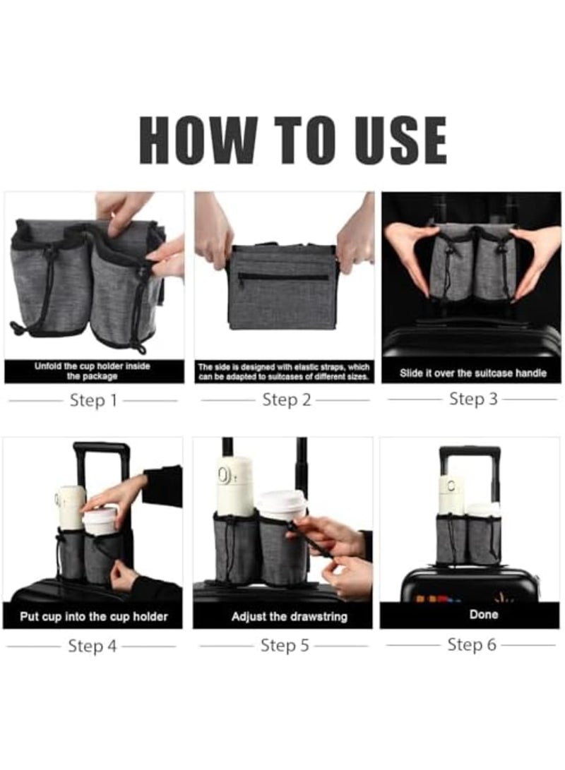 SYOSI Luggage Cup Holder Travel Essentials – Hands-Free Drink Holder with 2 Coffee Mugs & Tightening Drawstring, Ideal for Flying & Travelers, Convenient Accessory for Travel Luggage (Grey) - Image 5