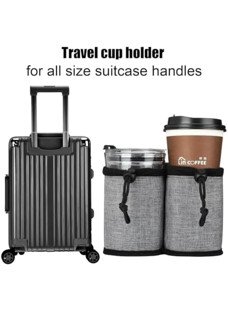 SYOSI Luggage Cup Holder Travel Essentials – Hands-Free Drink Holder with 2 Coffee Mugs & Tightening Drawstring, Ideal for Flying & Travelers, Convenient Accessory for Travel Luggage (Grey) - Image 3