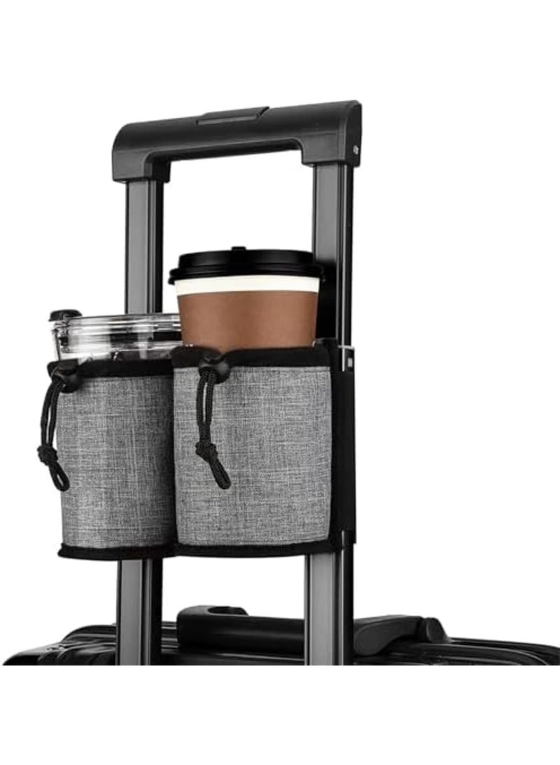 SYOSI Luggage Cup Holder Travel Essentials – Hands-Free Drink Holder with 2 Coffee Mugs & Tightening Drawstring, Ideal for Flying & Travelers, Convenient Accessory for Travel Luggage (Grey) - Image 1