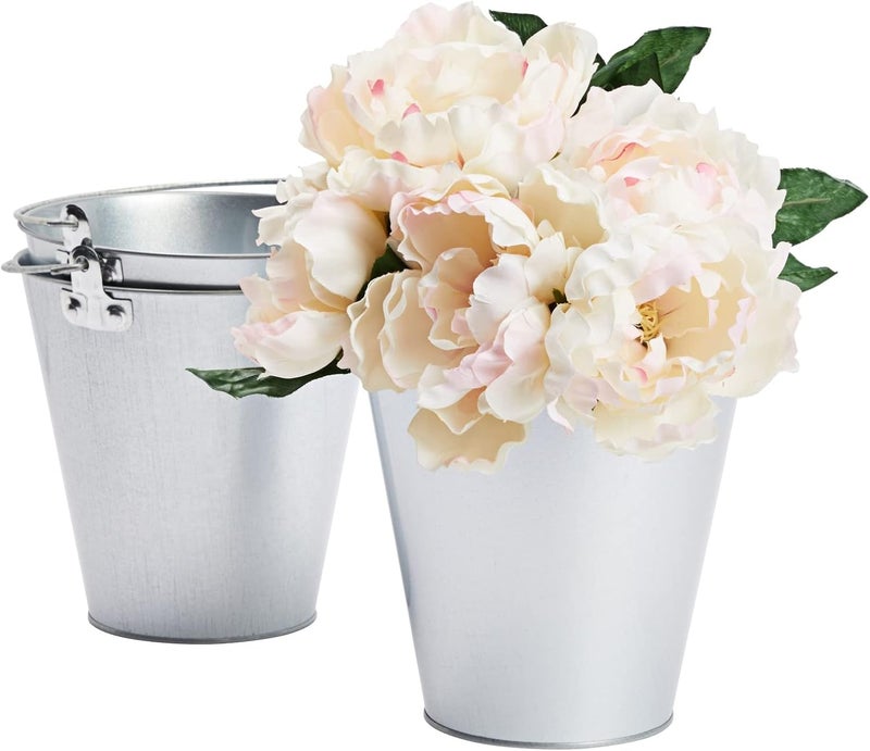 Juvale 3 Pack Galvanized Metal Ice Buckets - 7 Inch Tin Pails with Handles for Parties and Home Decor - Image 4