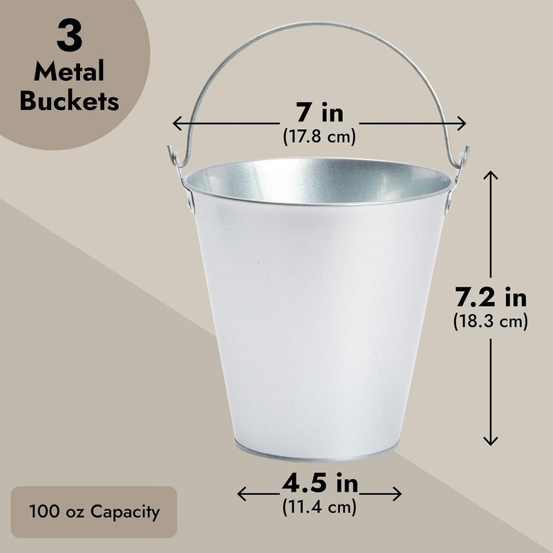 Juvale 3 Pack Galvanized Metal Ice Buckets - 7 Inch Tin Pails with Handles for Parties and Home Decor - Image 3