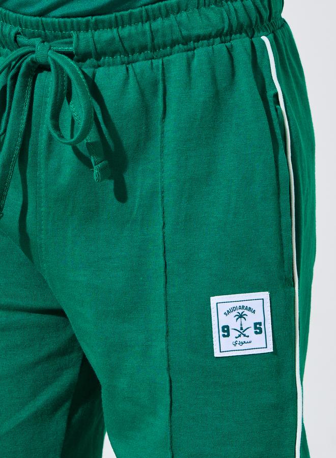 Styli Boys Dark Green KSA National Day Patchwork Side piping Drawstring Shorts - Image 4