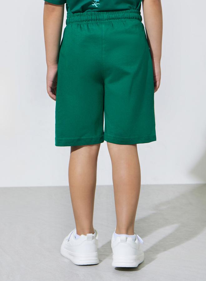 Styli Boys Dark Green KSA National Day Patchwork Side piping Drawstring Shorts - Image 3