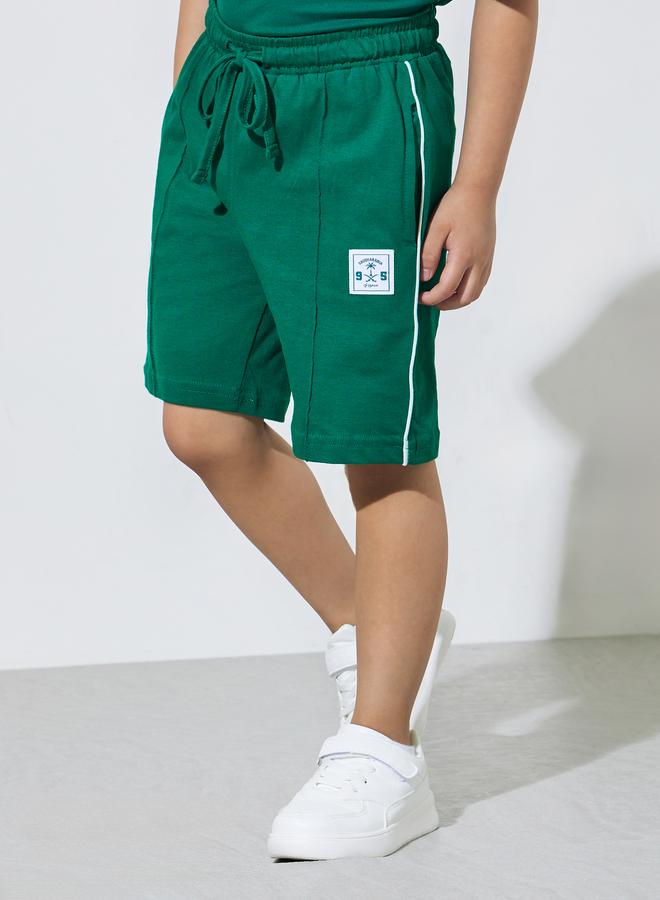 Styli Boys Dark Green KSA National Day Patchwork Side piping Drawstring Shorts - Image 2