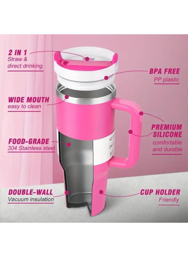 BPA كوب كوانشر من الفولاذ المقاوم للصدأ معزول بالفراغ مع غطاء وقشة للماء والشاي المثلج أو القهوة والسموذي والمزيد - أصفر - 40 أونصة من BPA - Image 1