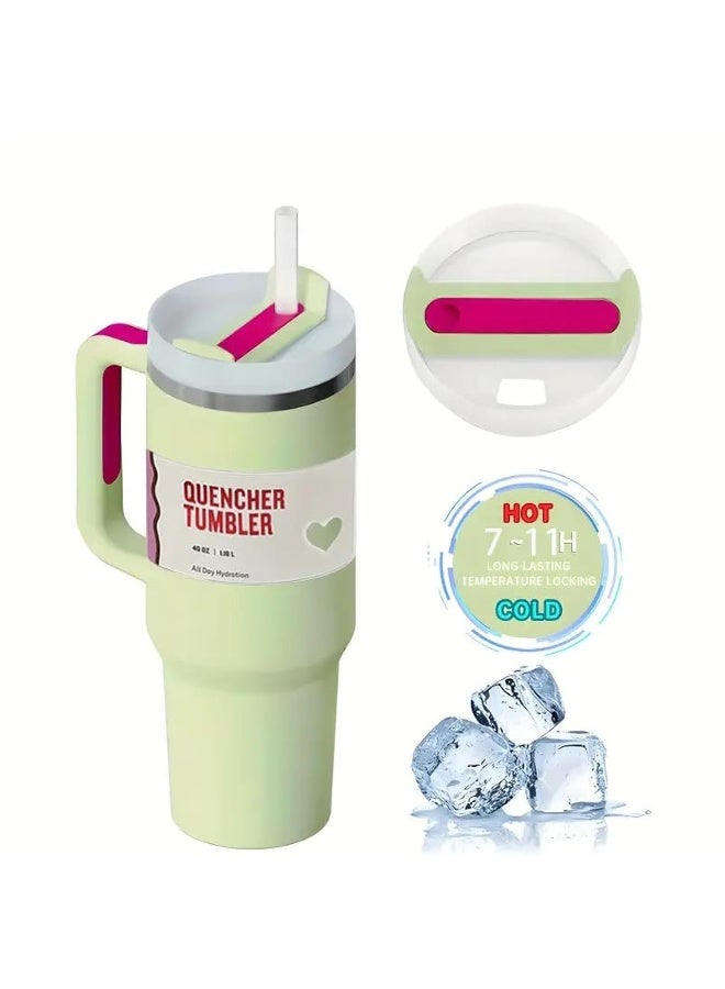 BPA كوب كوانشر من الفولاذ المقاوم للصدأ معزول بالفراغ مع غطاء وقشة للماء والشاي المثلج أو القهوة والسموذي والمزيد - أصفر - 40 أونصة من BPA - Image 3