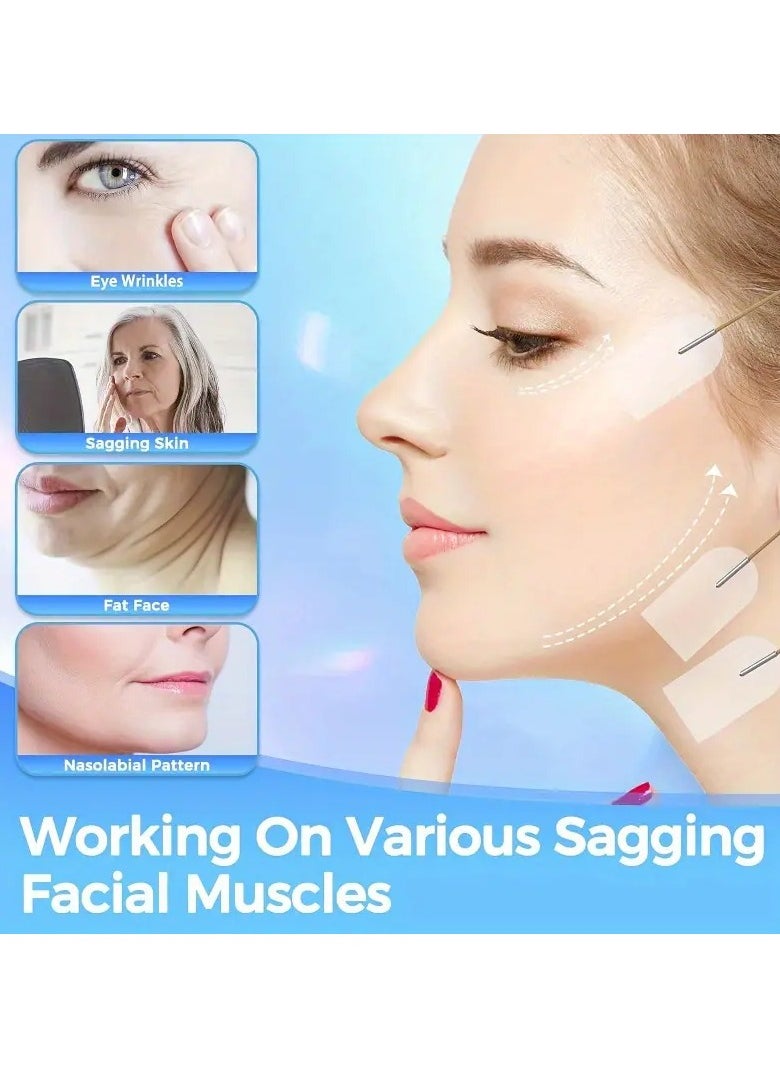 Face Lifting Tape and Bands Set, 18pcs Invisible Facelift Adhesive Strips with 4 Adjustable Elastic Bands, Instant Skin Tightening for Neck, Jowls, and Double Chin, Reusable, Unscented