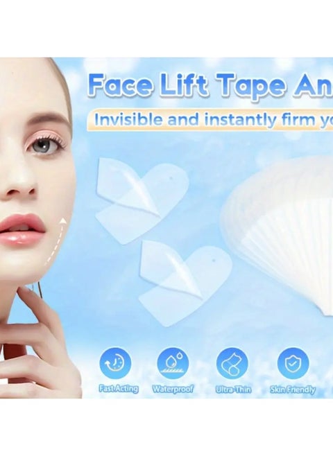 Face Lifting Tape and Bands Set, 18pcs Invisible Facelift Adhesive Strips with 4 Adjustable Elastic Bands, Instant Skin Tightening for Neck, Jowls, and Double Chin, Reusable, Unscented