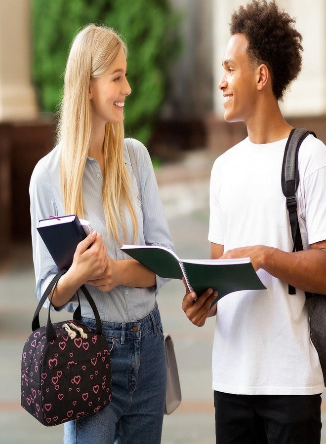 حقيبة غداء دانسي ديزي سوداء ووردية على شكل قلب، صندوق غداء مخملي لطيف معزول على شكل قلب للنساء، حقيبة حمل كوكيت، حاويات تبريد قابلة لإعادة الاستخدام بسعة كبيرة، هدايا أنيقة للنزهات والسفر والأنشطة الخارجية - Image 5