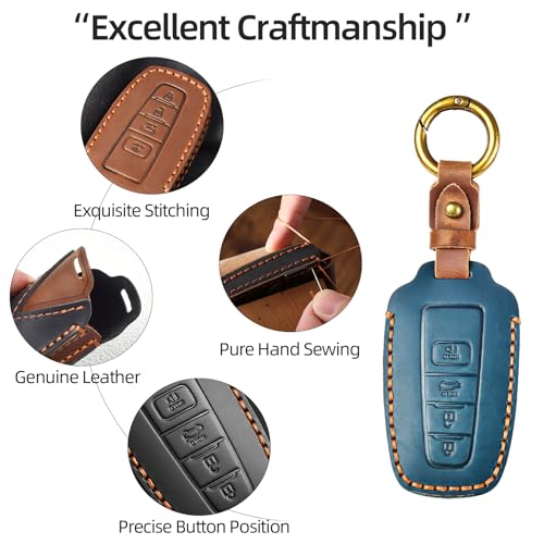 OFFCURVE غطاء مفاتيح جلد OFFCURVE يناسب غطاء مفتاح سيارة تويوتا متوافق مع تويوتا كامري 2018-2024 كورولا RAV4 أفالون C-HR بريوس GT86 هايلاندر حامل مفتاح ذكي ملحقات السيارة، أزرق - Image 4