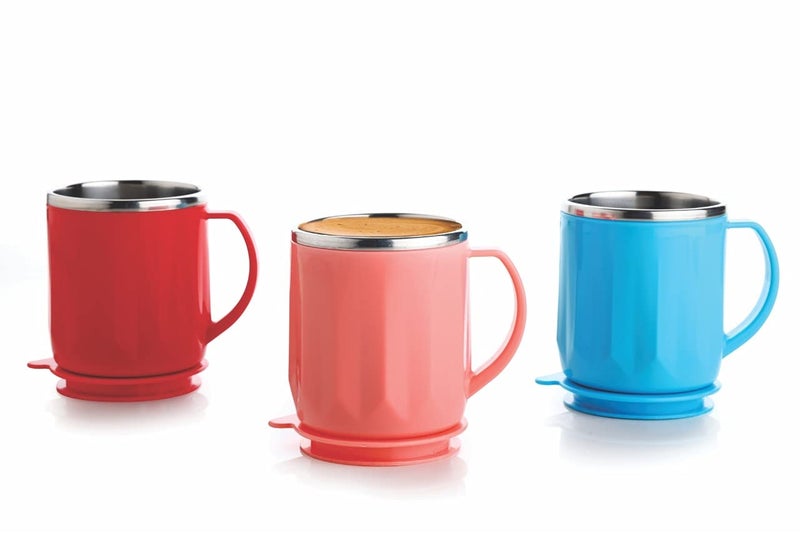 Faverito Mug Unbreakable Insulated Double Wall Spill Proof Plastic Stainless Steel Tea/Coffee/Milk Mug with Lid (Pack of 4) - Image 2