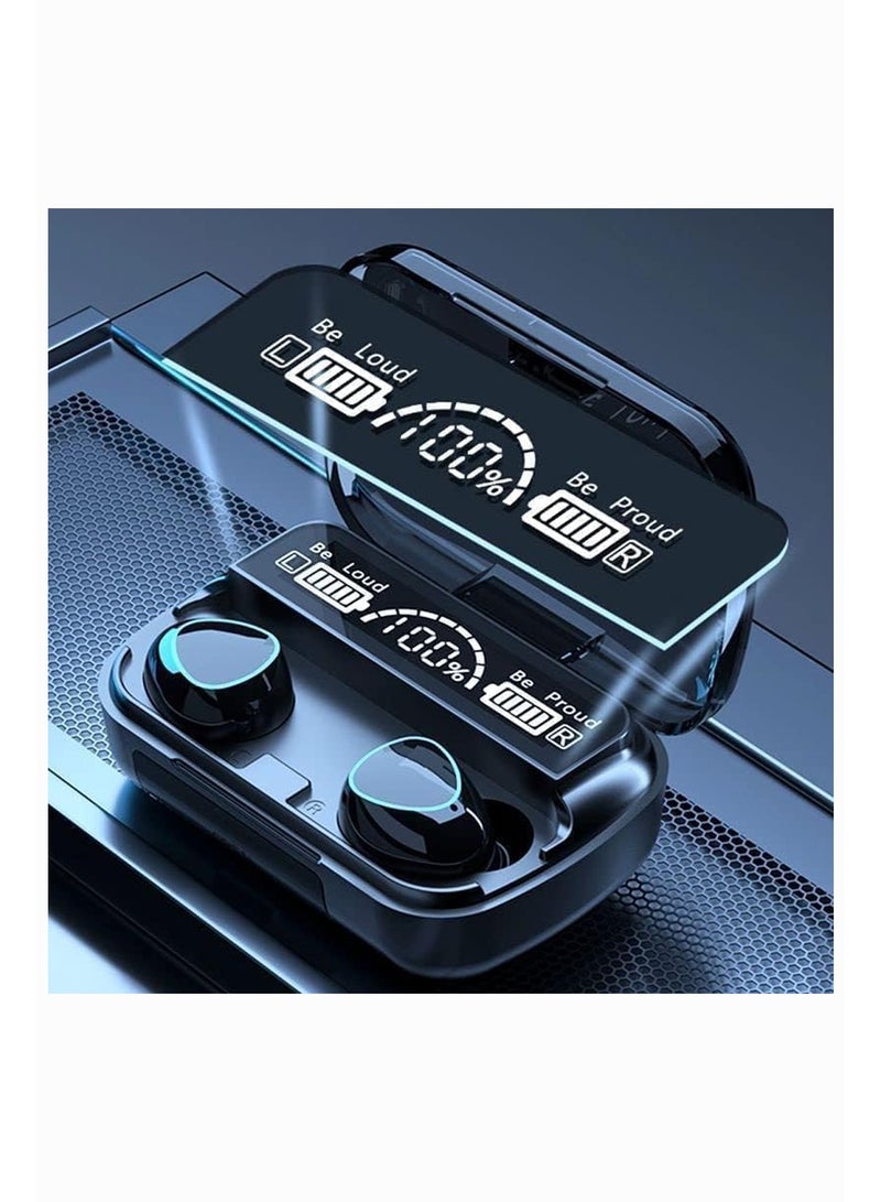 نيويست سماعات أذن لاسلكية FN-0سماعات رأس ستيريو M10 TWS بلوتوث 5.3 مع علبة شحن وشاشة LED وميكروفون مدمج مقاوم للماء للرياضة باللون الأسود في الأذن3 TWS مع أطراف أذن بديلة وحقيبة واقية الإصدار القياسي - Image 2