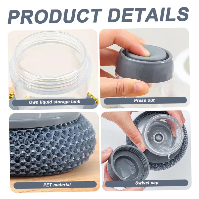 Press type liquid dishwashing brush multifunctional pot dish cleaning brush (1 set of liquid PET ball brush +3 replacement balls) Blue - Image 3