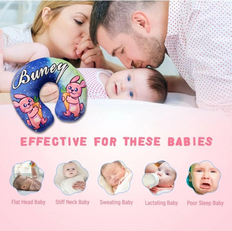 Synlark® Baby Neck Pillow for Head Shaping | Neck Support New Born Baby Infant Printed Pillow (0-5 Years) (Buny) - Image 5