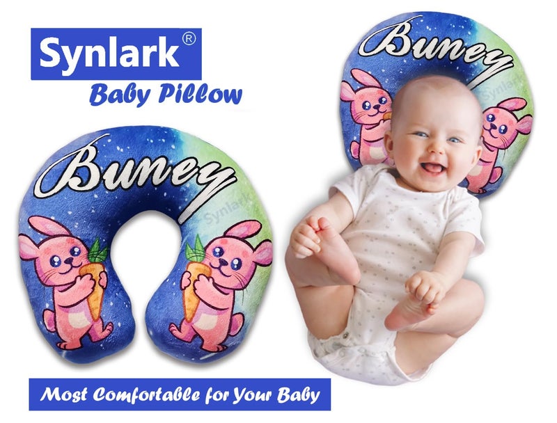Synlark® Baby Neck Pillow for Head Shaping | Neck Support New Born Baby Infant Printed Pillow (0-5 Years) (Buny) - Image 4
