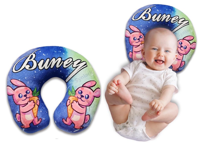 Synlark® Baby Neck Pillow for Head Shaping | Neck Support New Born Baby Infant Printed Pillow (0-5 Years) (Buny) - Image 1