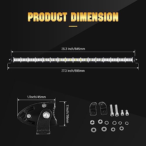 Willpower 25 inch 120W Single Row LED Light Bar Low Profile Ultra Thin Slim Mini Spot Flood Combo Beam Led Off Road Lights Driving Lights Led Fog Lights Boat Lighting Led Work Light - Image 2