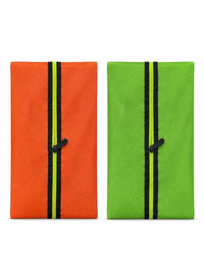 2-Piece Water-Resistant Travel Shoe Bag Set with Zipper and Carry Handle, 43 × 26 × 7cm, Orange and Green - Image 1