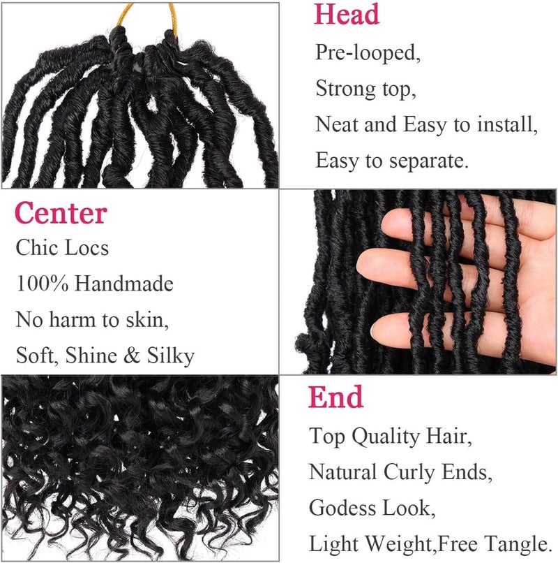Leeven 7 Packs Faux Locs With Curly Ends 18 Inch Pre-looped Goddess Locs Crochet Hair 84 Strands Natural Black Crochet Bohemian Soft Locs Braiding Hair Extensions With Curls for Women 1B# - Image 3