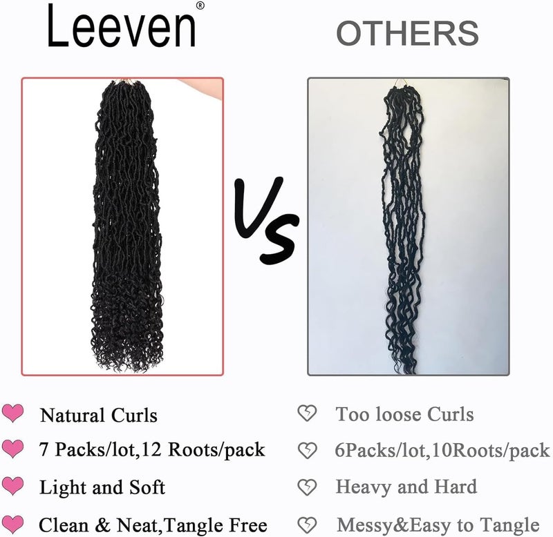 Leeven 7 Packs Faux Locs With Curly Ends 18 Inch Pre-looped Goddess Locs Crochet Hair 84 Strands Natural Black Crochet Bohemian Soft Locs Braiding Hair Extensions With Curls for Women 1B# - Image 4