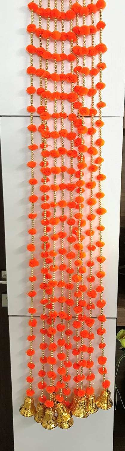 Magpie Document Bag Magpie Collections Handmade Orange Strings Pom Pom for DoorWall Hanging Bandhanwar Toran Garland for Decoration Diwali FestivalNavratriWedding 6FT5 Strings 