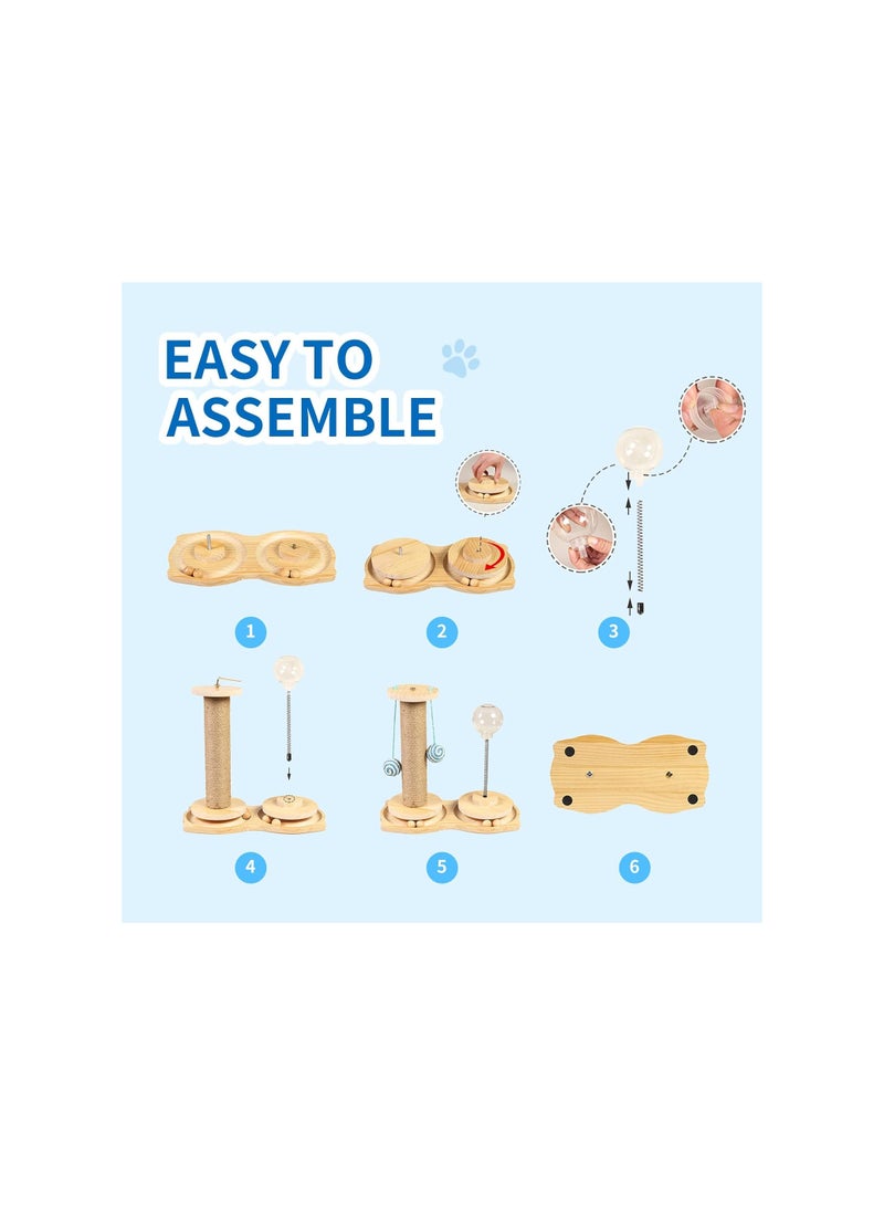 4 in1 Interactive Cat Toy, Cat Scratching Post with Hanging Ball, Cat Food Treat Toy for Indoor Cats and Kittens with Wooden Track Balls, Kitten Sisal Scratcher Toy with Cat Treat Dispenser - Image 5