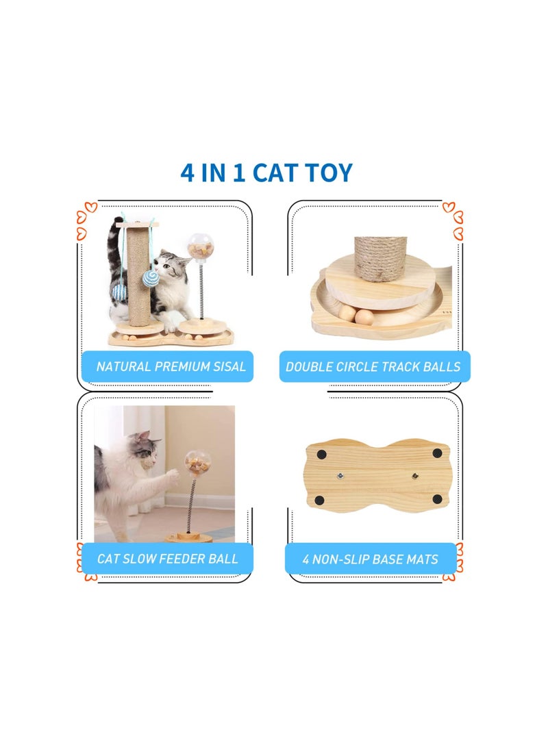 4 in1 Interactive Cat Toy, Cat Scratching Post with Hanging Ball, Cat Food Treat Toy for Indoor Cats and Kittens with Wooden Track Balls, Kitten Sisal Scratcher Toy with Cat Treat Dispenser - Image 4