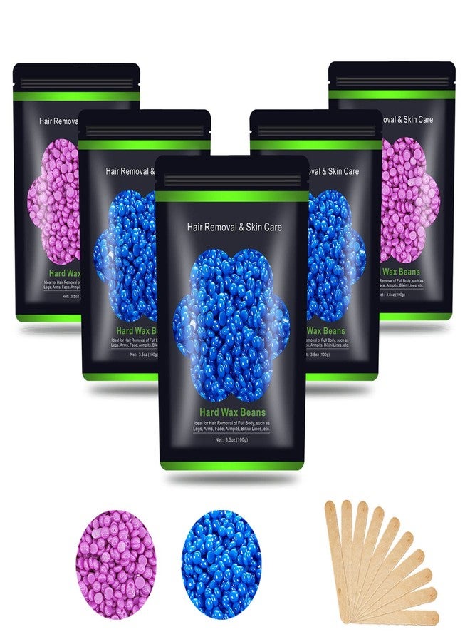 Auperwel Wax Beads for Hair Removal 1.1 lb (17.6 oz), Hard Wax Beads for Sensitive Skin - Brazilian, Face, Bikini, Legs, Eyebrow, Painless Waxing Beads Kit for Women Men, 5 Packs with 10 Wax Sticks - Image 1