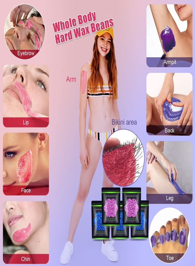 Auperwel Wax Beads for Hair Removal 1.1 lb (17.6 oz), Hard Wax Beads for Sensitive Skin - Brazilian, Face, Bikini, Legs, Eyebrow, Painless Waxing Beads Kit for Women Men, 5 Packs with 10 Wax Sticks - Image 4