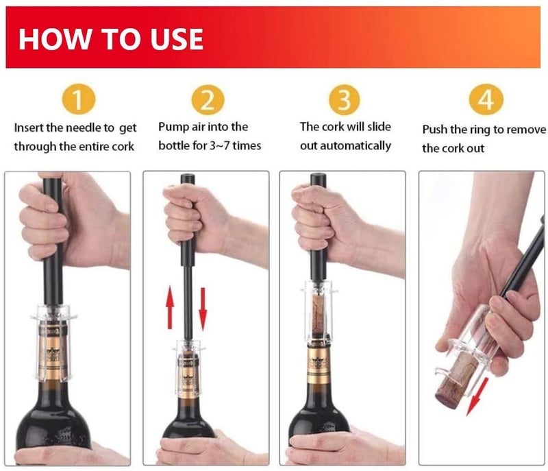 Tyzine Air Pressure Pump Bottle Opener With Foil Cutter,Aerator Pourer,Vacuum Stopper(4PCS),Simple Cork Remover,Efficient Corkscrew Bottle Opener,Great For Wine Lovers,Perfect Wine Gift. - Image 2