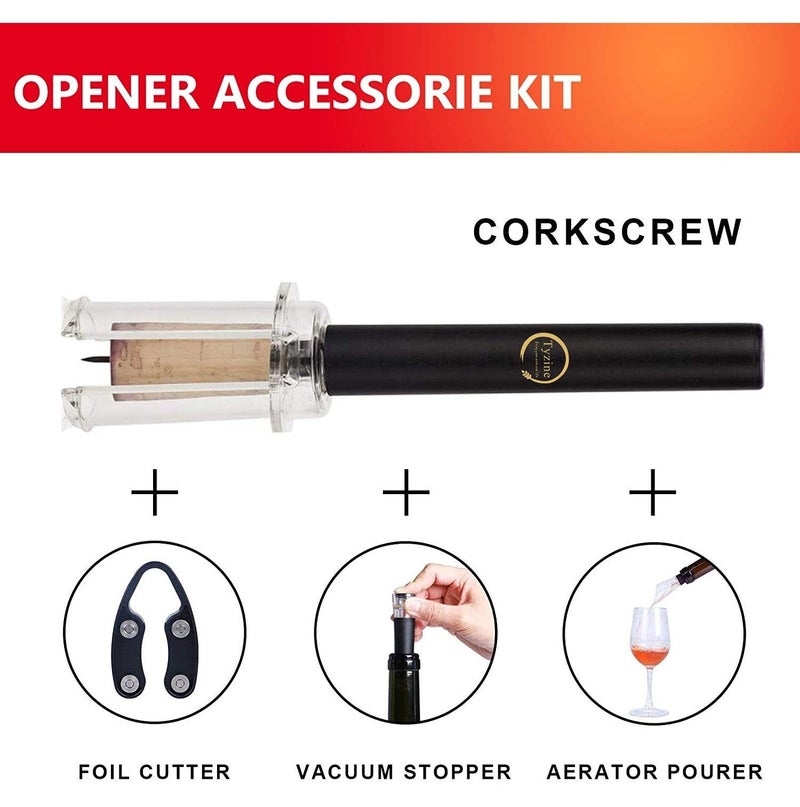 Tyzine Air Pressure Pump Bottle Opener With Foil Cutter,Aerator Pourer,Vacuum Stopper(4PCS),Simple Cork Remover,Efficient Corkscrew Bottle Opener,Great For Wine Lovers,Perfect Wine Gift. - Image 4