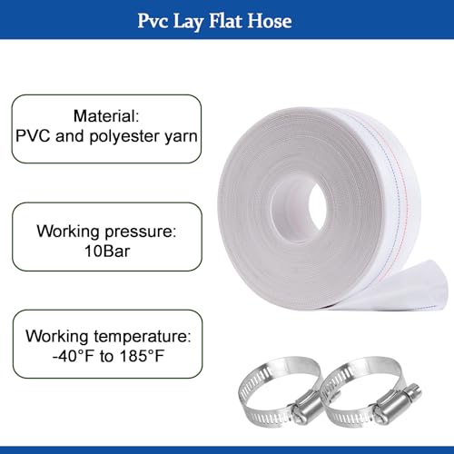 Eastrans 2INx65.6FT Pool Backwash Hose,Extra Heavy Duty Discharge Lay Flat Hose for Swimming Pool, Drain Hoses with Clamp,10 Bar Working Pressure,High pressure resistance,Ultra Strong Wear Resistance - Image 4