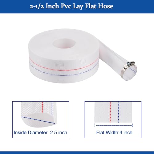 Eastrans 2INx65.6FT Pool Backwash Hose,Extra Heavy Duty Discharge Lay Flat Hose for Swimming Pool, Drain Hoses with Clamp,10 Bar Working Pressure,High pressure resistance,Ultra Strong Wear Resistance - Image 2