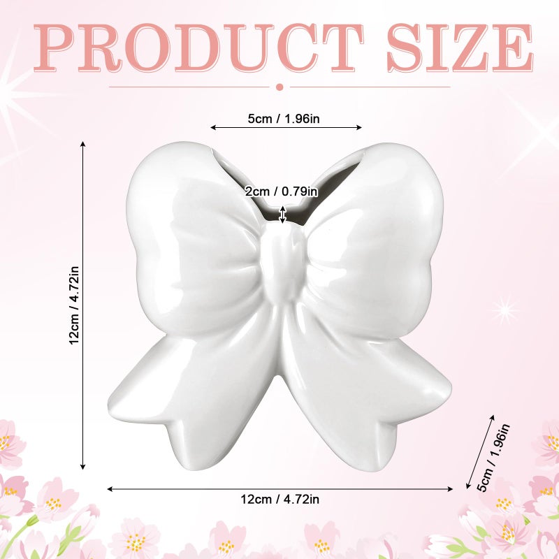 Jingmore White Bow Vase Coquette Ceramic Vase for Wedding Pen Holder Makeup Brush Holder Contemporary Design Decorative Women Gift for Home Office Shelf Table Room(Small, Classic) - Image 4