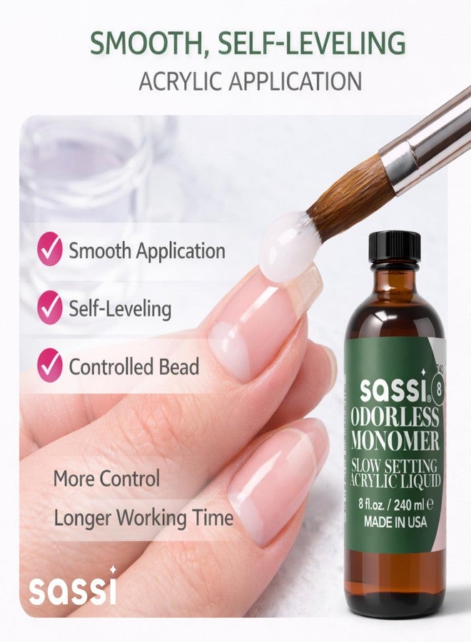 Sassi Odorless Acrylic Liquid Monomer (EMA) - Made in USA, Low Odor, Non-Yellowing, Self-Leveling Nail System for Acrylic Nails (4oz) - Image 5