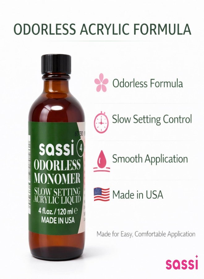 Sassi Odorless Acrylic Liquid Monomer (EMA) - Made in USA, Low Odor, Non-Yellowing, Self-Leveling Nail System for Acrylic Nails (4oz) - Image 2