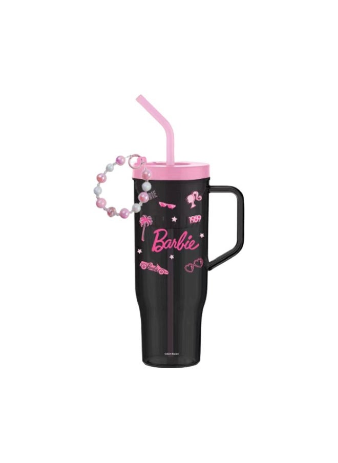 Miniso - Enjoy your favorite beverages with this 1250ml Barbie Collection plastic tumbler, complete with a handy straw. - Image 1