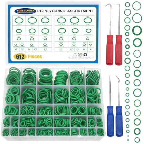 BUSY-CORNER 612 Pcs Automotive AC O Rings Kit, SAE& Metric Air Conditioning O Rings Assortment for Car A/C Compressor and Professional Plumbing Faucet Seal Repair with 4PCS O-Ring Picks - Image 1