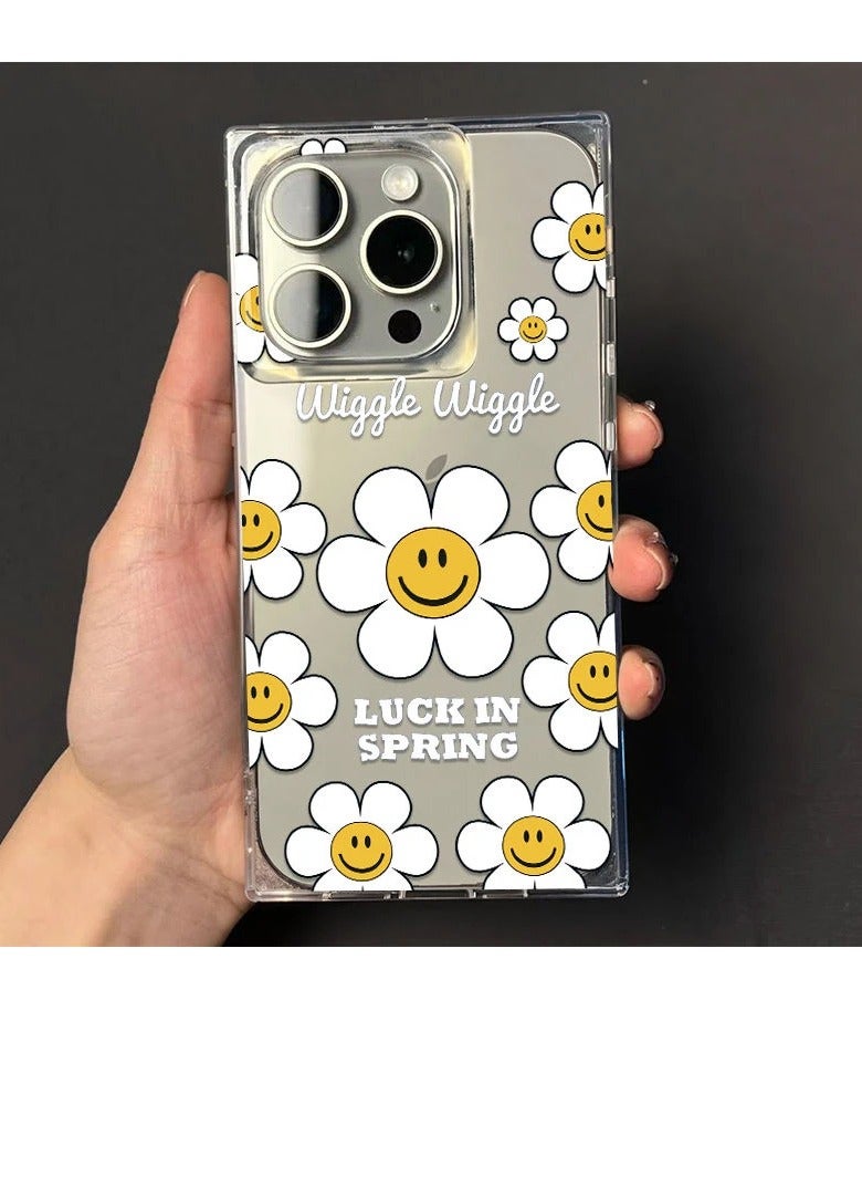NIBEMINENT Lucky Smiley Flower Protective TPU Case Cover For IPhone 16 Pro Max, Clear