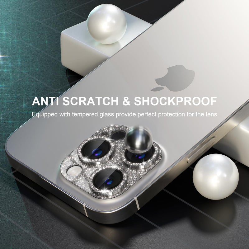 Choiche Compatible for iPhone 15 Pro/iPhone 15 Pro Max Camera Lens Protector, Bling Camera Cover with 9H Tempered Glass Lens Screen Protector Metal Ring Decoration Accessories (Glitter-Titanium Natural) - Image 4