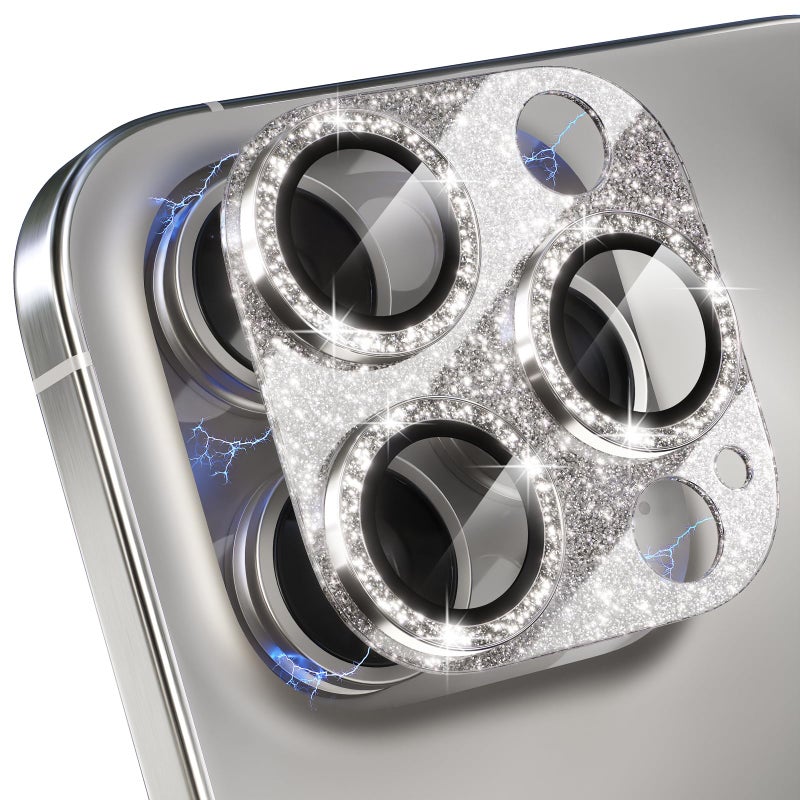 Choiche Compatible for iPhone 15 Pro/iPhone 15 Pro Max Camera Lens Protector, Bling Camera Cover with 9H Tempered Glass Lens Screen Protector Metal Ring Decoration Accessories (Glitter-Titanium Natural) - Image 1