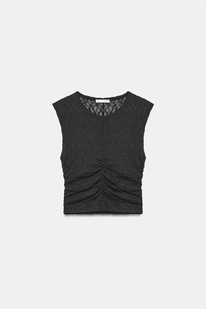 Dilvin Black DILVIN Sleeveless Lace Ribbed Blouse for Women | Best Price UAE