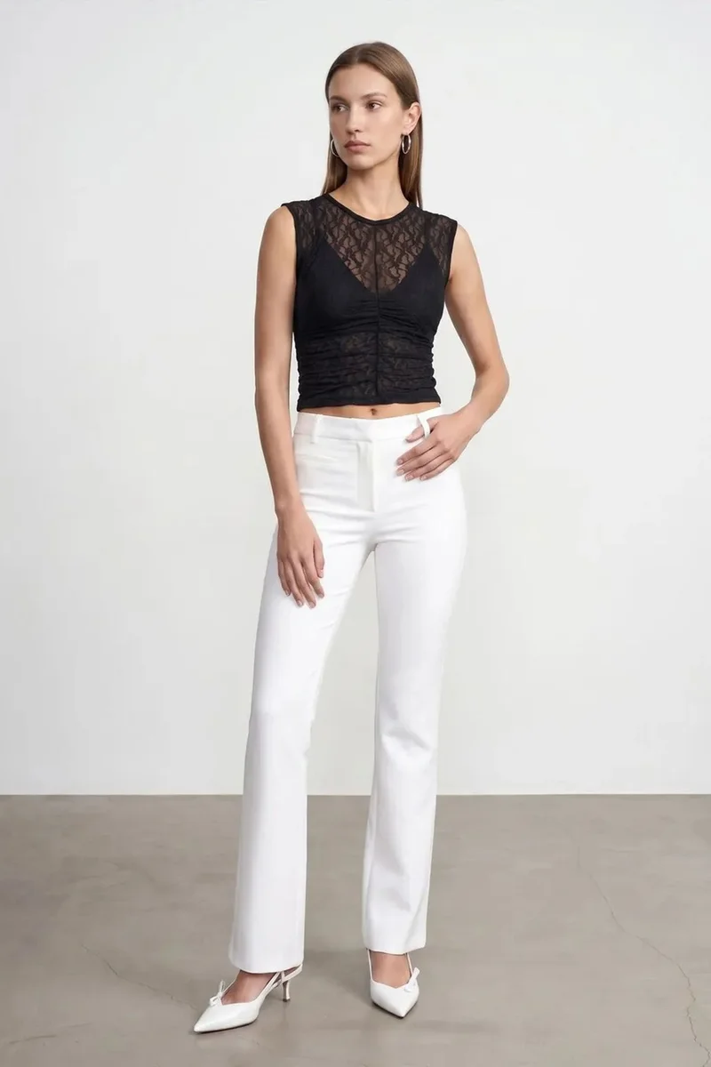 Dilvin Black DILVIN Sleeveless Lace Ribbed Blouse for Women | Best Price UAE