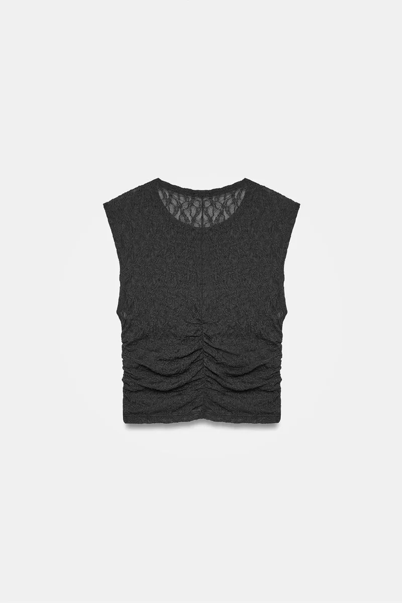 Dilvin Black DILVIN Sleeveless Lace Ribbed Blouse for Women | Best Price UAE