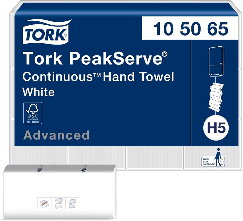 Tork PeakServe Continuous Hand Towel White H5, Advanced, Compressed, 12 x 410 sheets, 105065 - Image 1