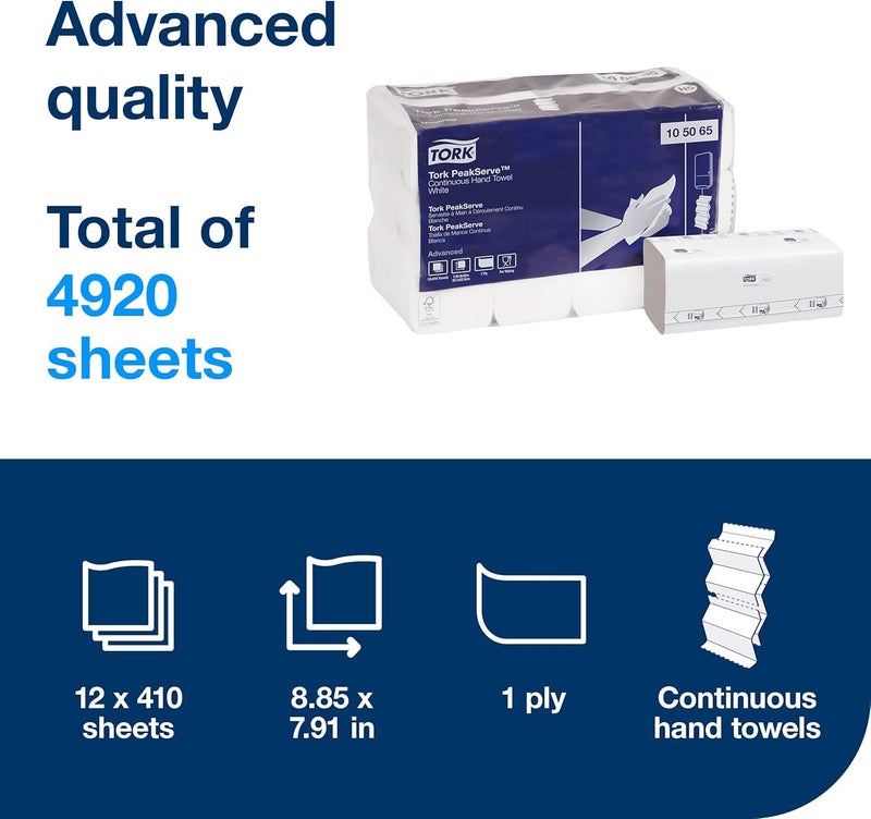 Tork PeakServe Continuous Hand Towel White H5, Advanced, Compressed, 12 x 410 sheets, 105065 - Image 2