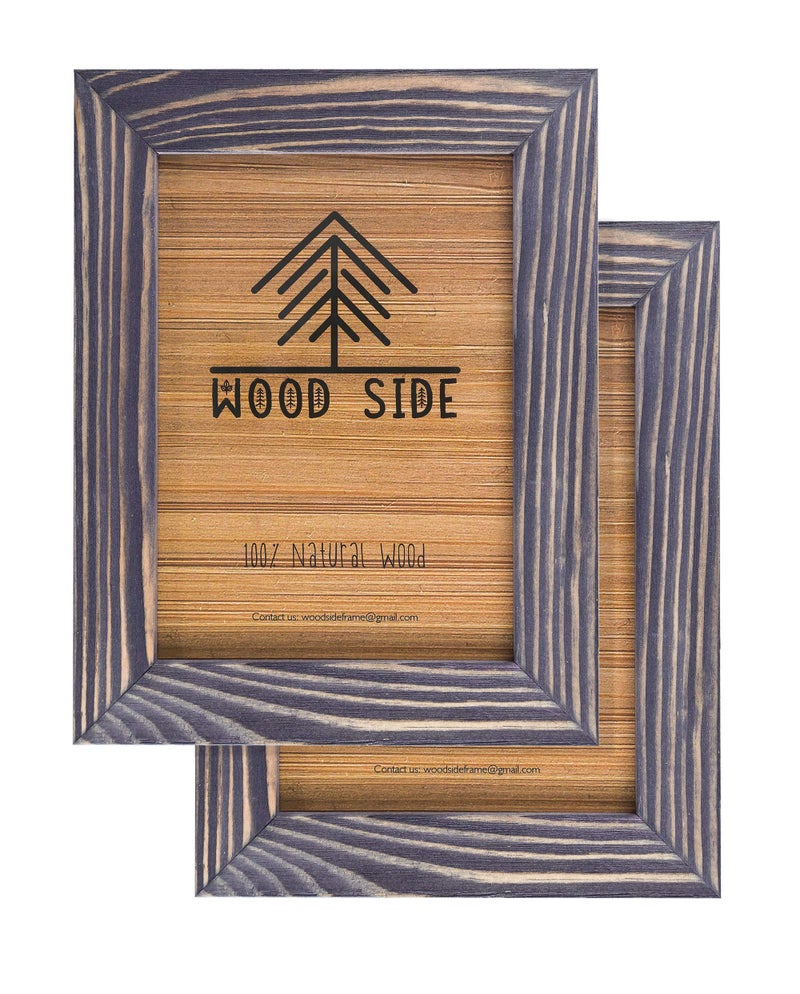 WOOD SIDE ORBIS Rustic Wooden Picture Frame 5x7 Inch - Set of 2-100% Natural Eco Distressed Wood and Real Glass - Made for Wall and Table Top Display - Old Dark Grey - Image 1