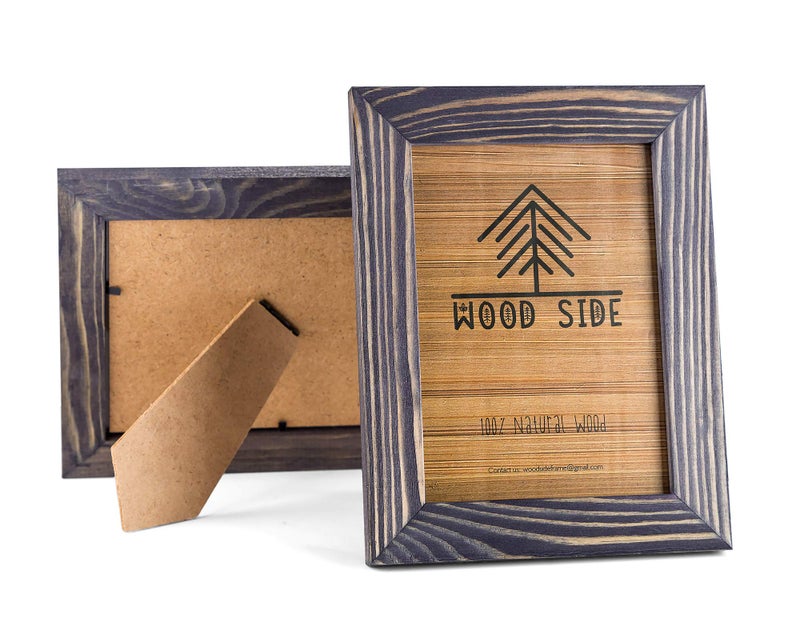WOOD SIDE ORBIS Rustic Wooden Picture Frame 5x7 Inch - Set of 2-100% Natural Eco Distressed Wood and Real Glass - Made for Wall and Table Top Display - Old Dark Grey - Image 3