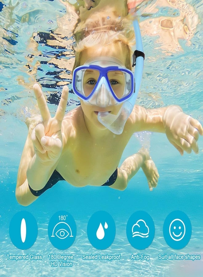 KUYOU Youth Snorkel Set for Ages 7-16, Snorkeling Gear for Kids with Panoramic View Mask Anti-Fog Anti-Leak Full Dry Top Snorkel Fins Travel Bag for Swimming Diving (Sea Sky Blue, One Size Without Fins) - Image 2
